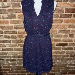 Valentine’s Day Navy Red Hearts TWEE Dress Women’s Forever 21 Sz L Love Preppy